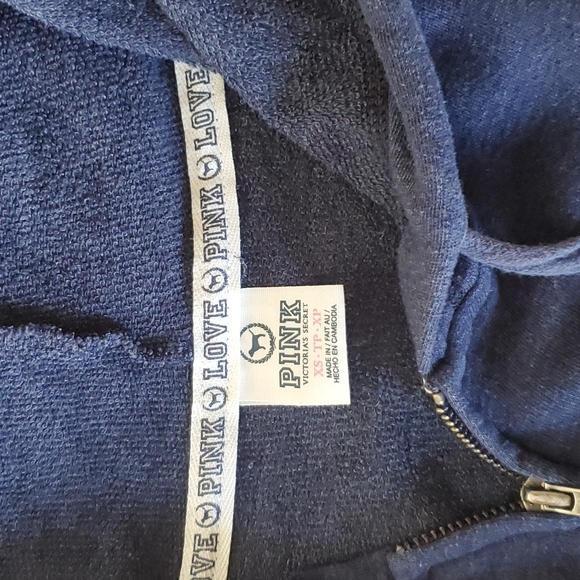 Victoria's Secret PINK Blue Zip Up Hooded 86 Sweatshirt Womens XS - Picture 6 of 7